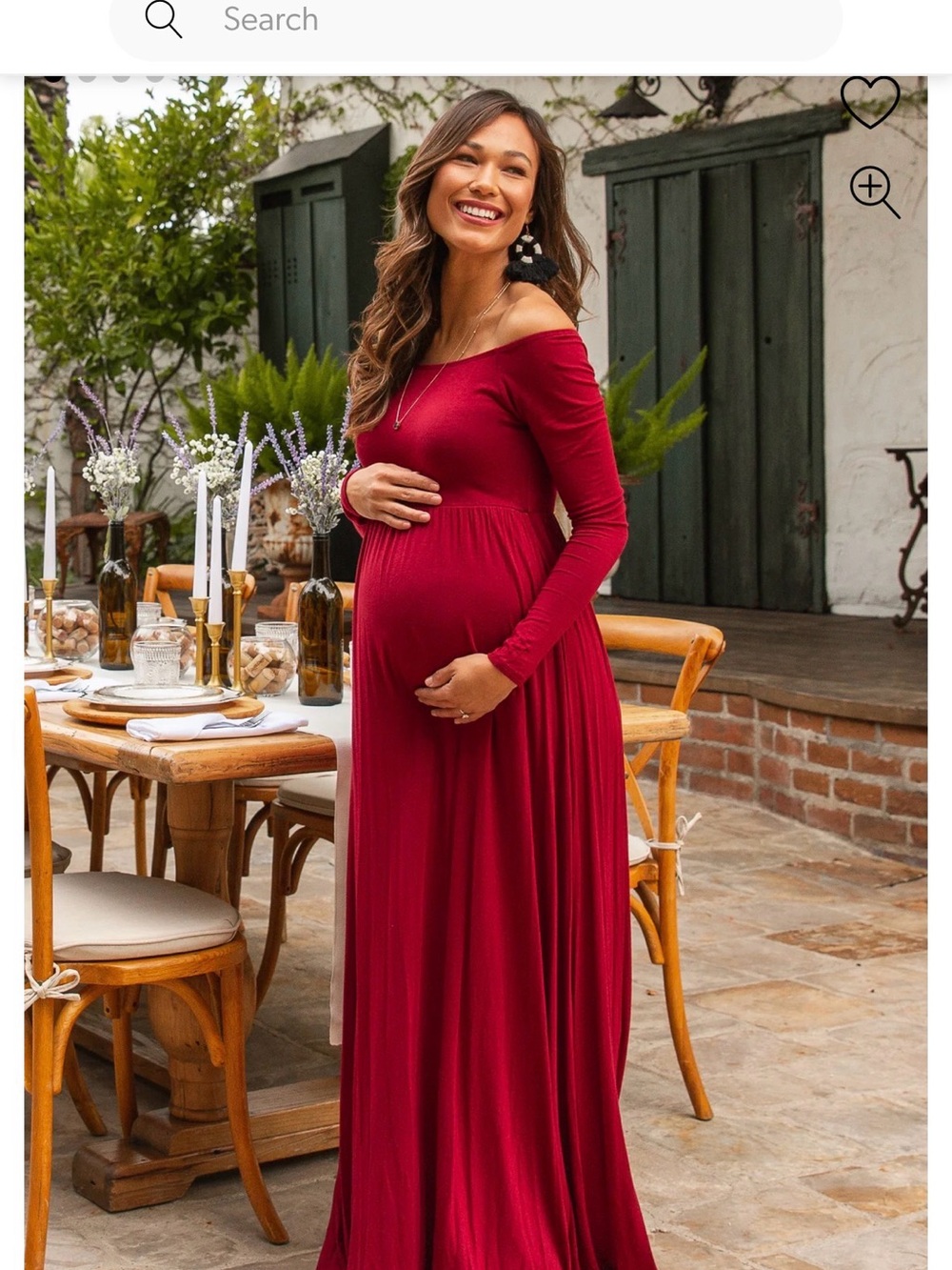 Off-the-Shoulder Maternity Maxi Dress in Burgundy